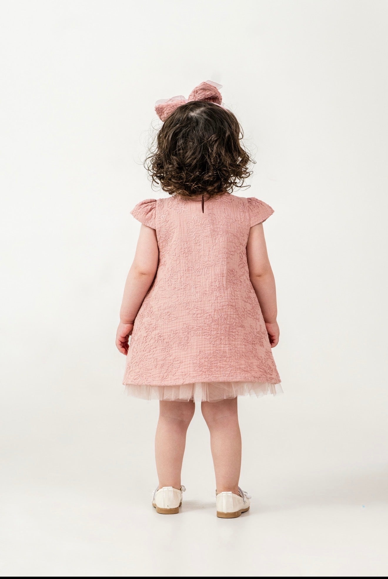 Robe 🎀 avec Serre-tête (Rose/Blanc beige)