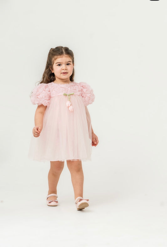 Robe Tulipe Rose/Blanc