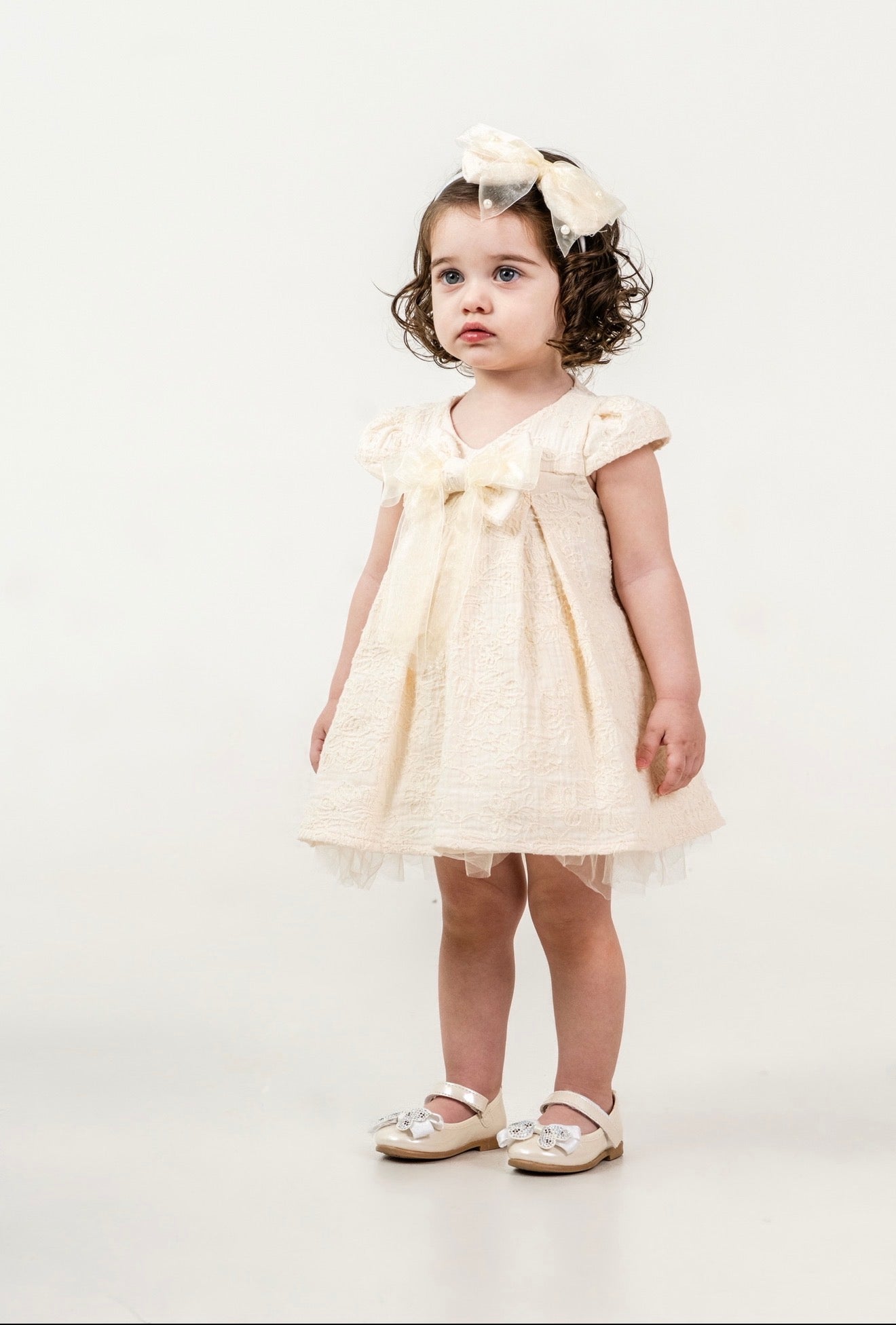 Robe 🎀 avec Serre-tête (Rose/Blanc beige)