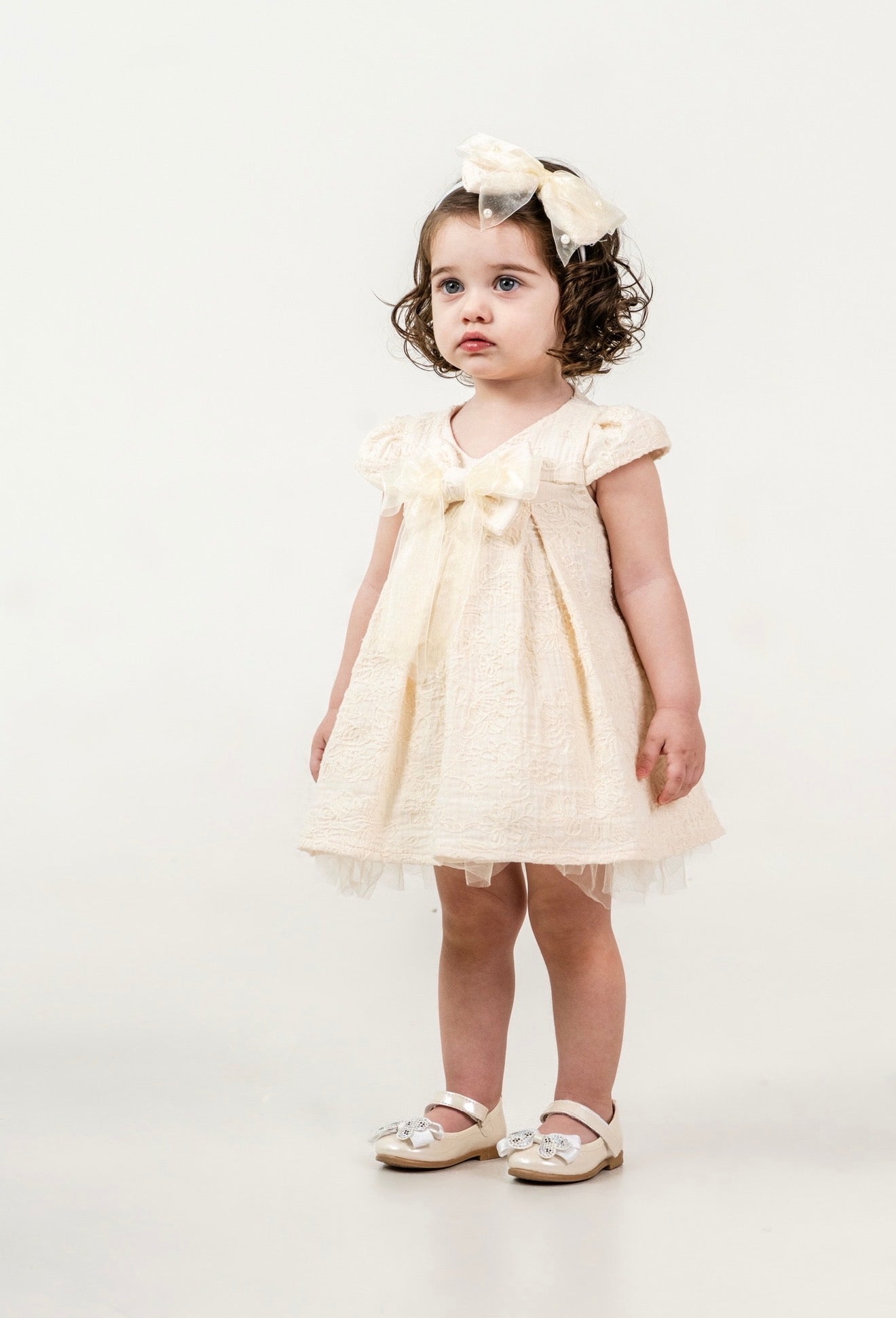 Robe 🎀 avec Serre-tête (Rose/Blanc beige)