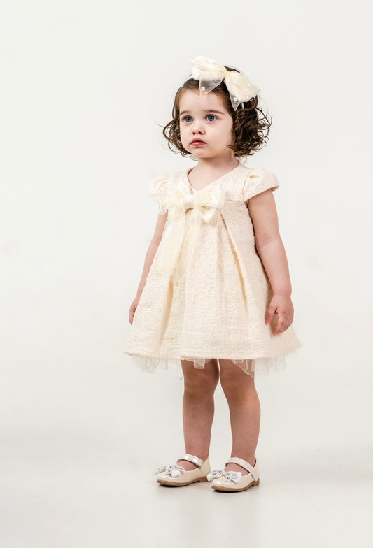Robe 🎀 avec Serre-tête (Rose/Blanc beige)