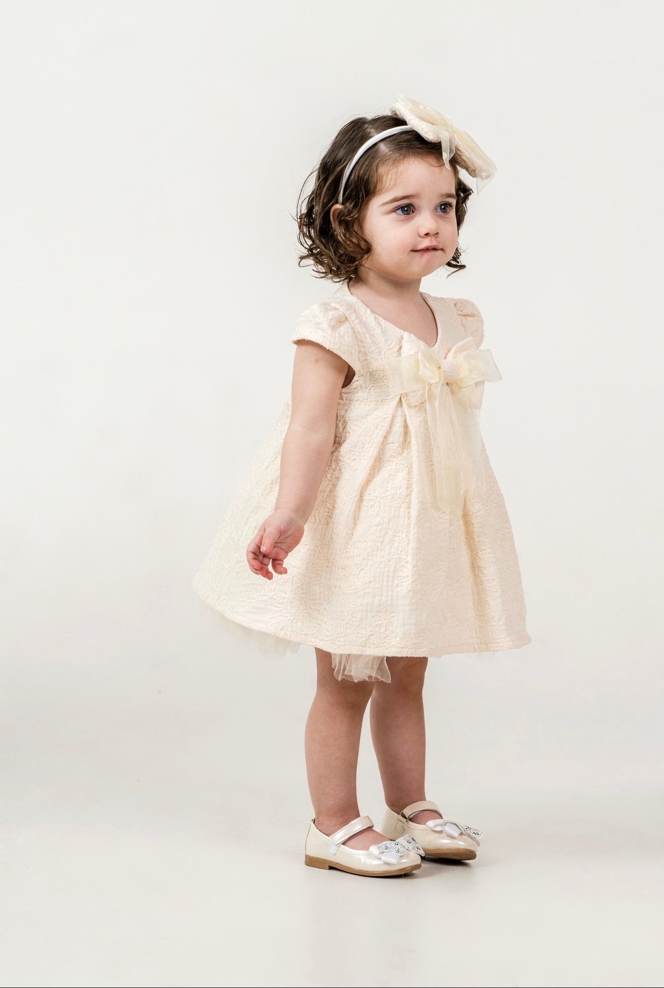Robe 🎀 avec Serre-tête (Rose/Blanc beige)