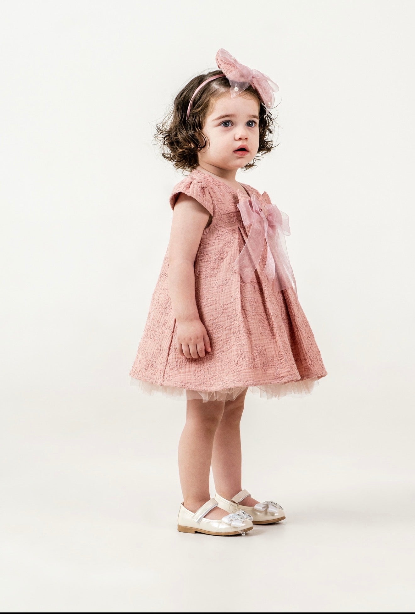 Robe 🎀 avec Serre-tête (Rose/Blanc beige)