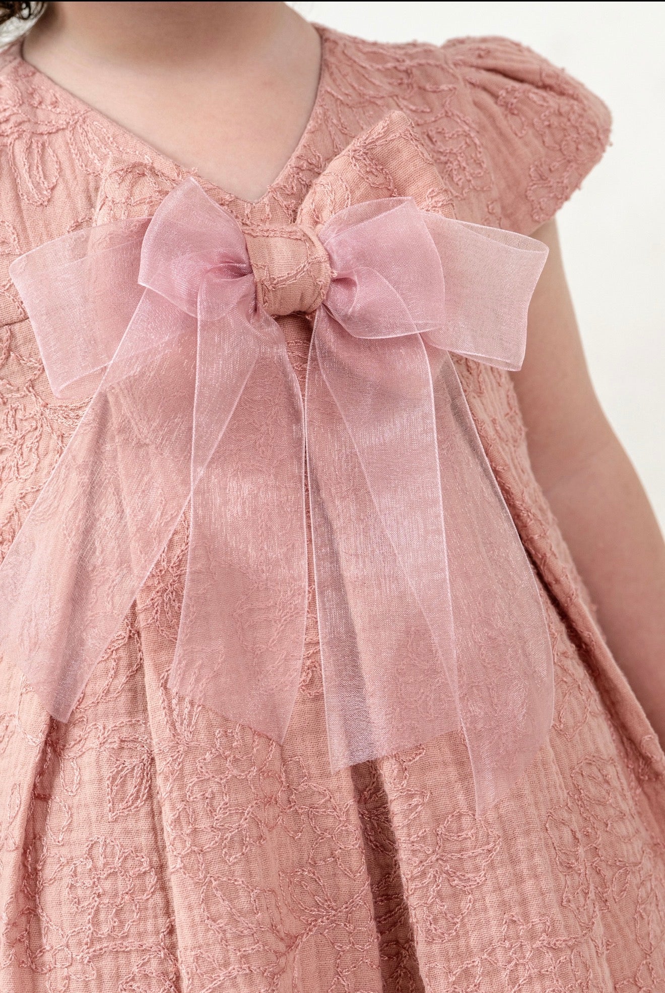 Robe 🎀 avec Serre-tête (Rose/Blanc beige)