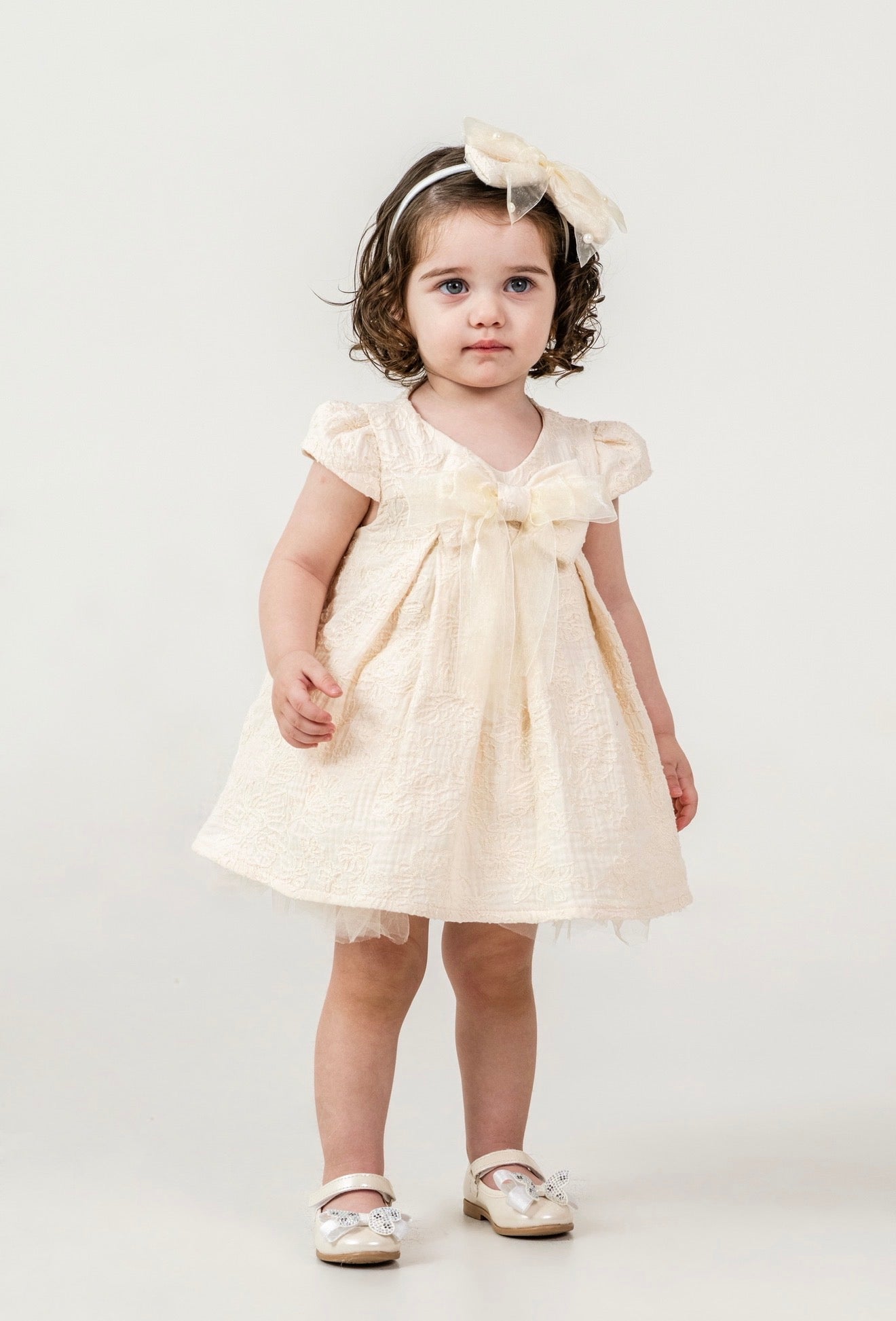Robe 🎀 avec Serre-tête (Rose/Blanc beige)